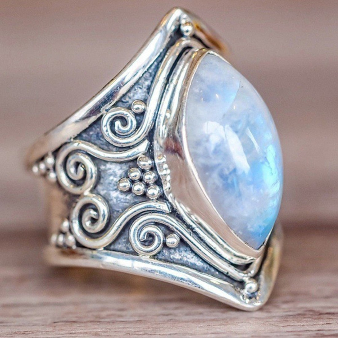 Bohemian Vintage Silver Color Big Stone Ring – Ishka