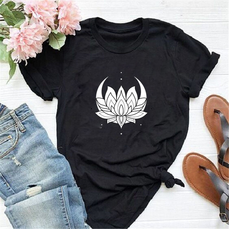 Plus Size Lotus Flower Print Cotton T-shirt – Ishka