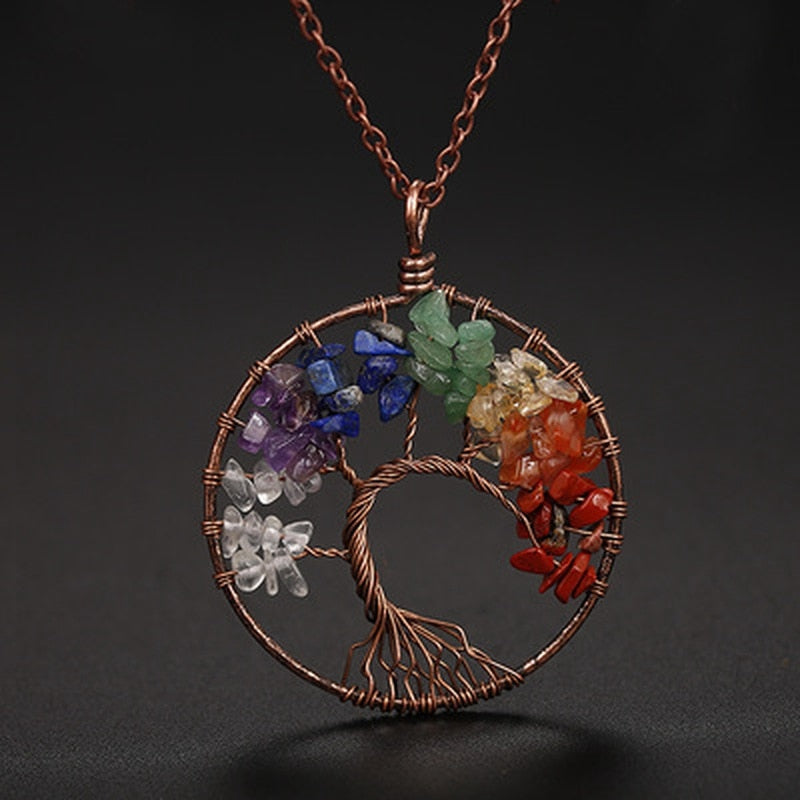 Tree of Life 7 Chakra Wire Pendant Necklace