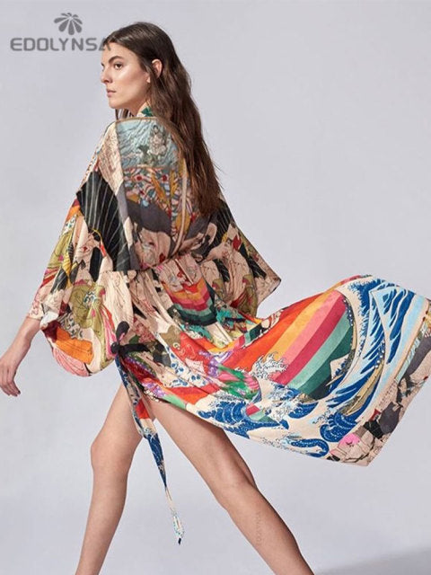 Shop Generic (N734-796)Boho Print Half Sleeve Dress Summer Beach Wear Long  Kimono Plus Size Women Clothes V-neck Lady Loose Dresses N796 DOU Online