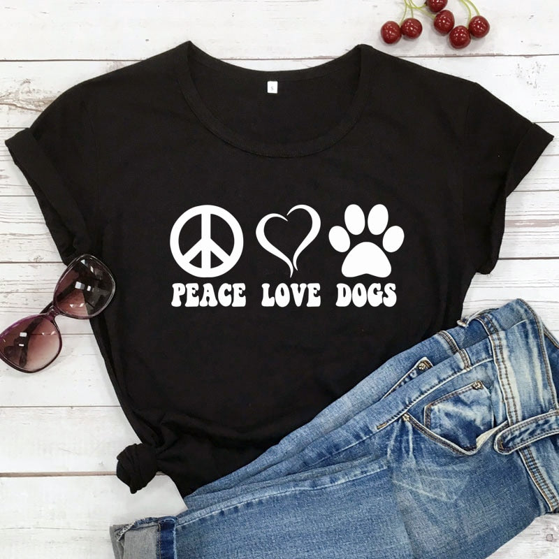 Peace Love Dogs Aesthetic 90s Graphic Slogan Tshirt – Ishka