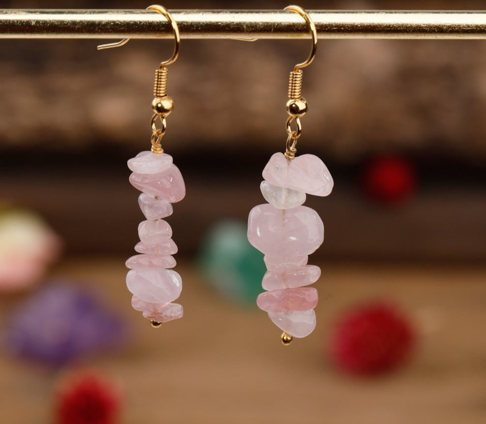 Natural Tumbled Stone Dangle Earrings For Women Colorful Dangle Drop Hook  Earrings Chakra Gemstone Chip Earrings 