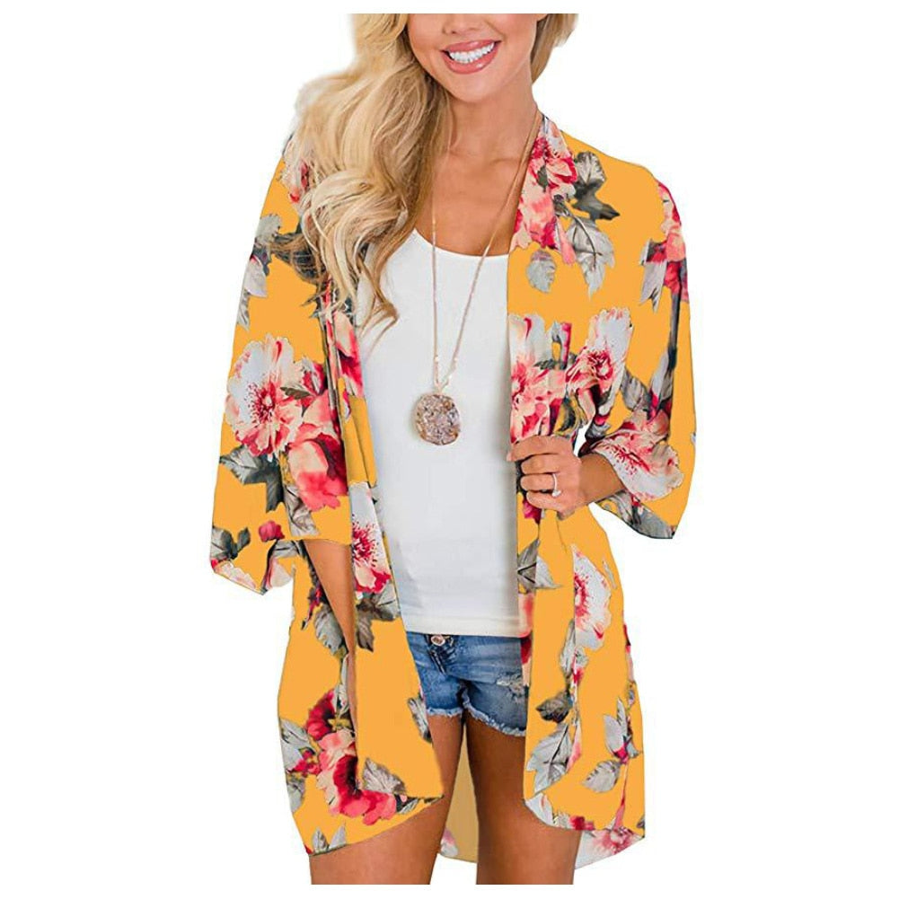 Yellow floral kimono on sale cardigan