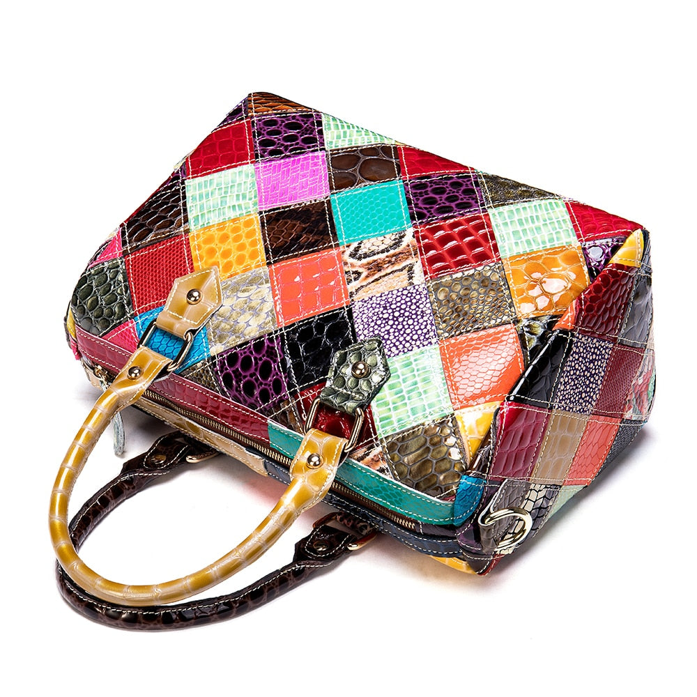 Buy Downupdown Women's Genuine Leather Handmade Mix Color Colorful Woven Patch  Handbag Shoulder Bag at Amazon.in