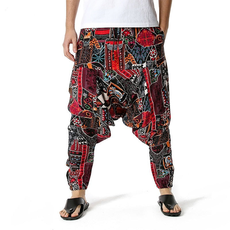 Boho Baggy Harem Pants Pockets Drawstring Waist Casual Pants