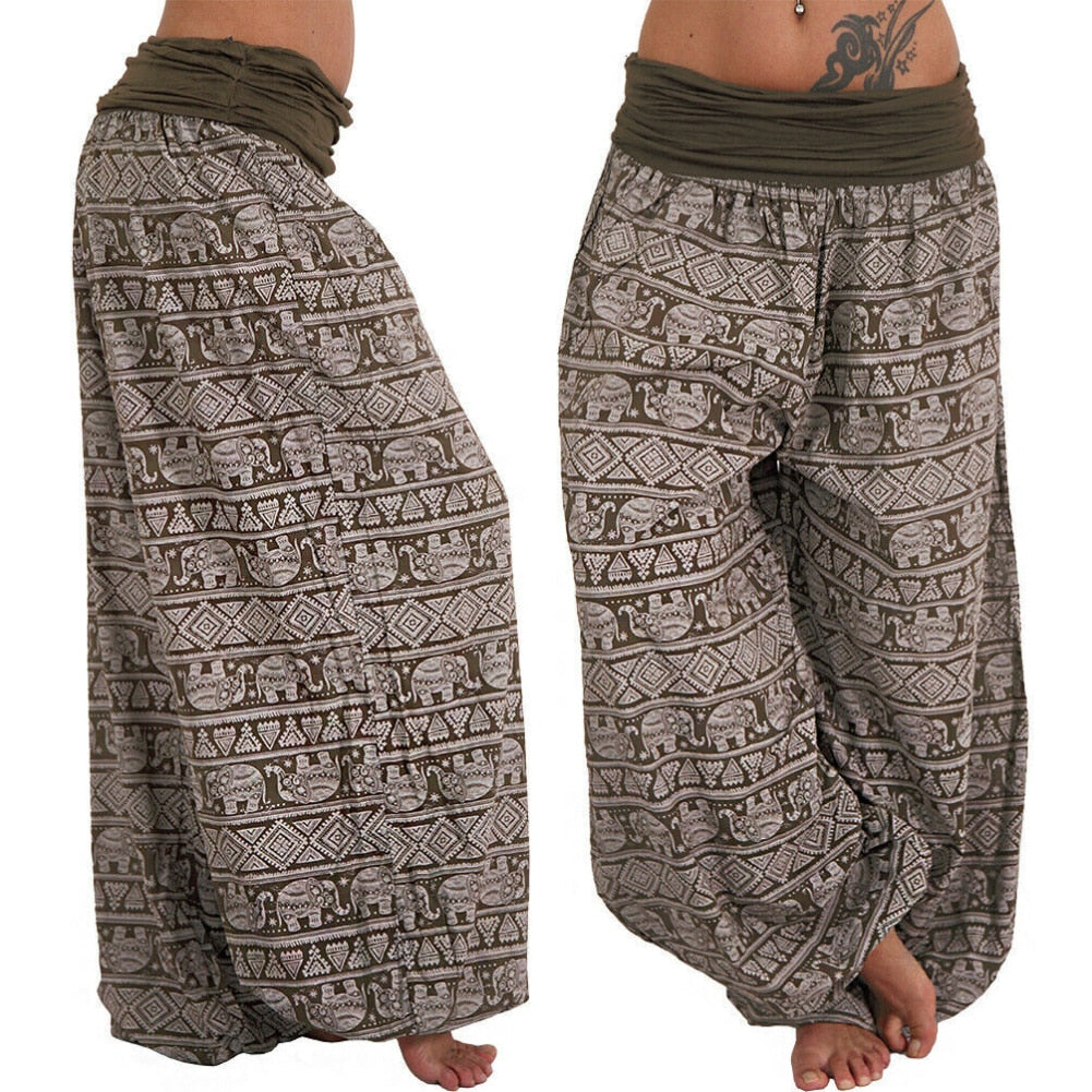 Elephant Print Low Waist Baggy Trousers Ishka