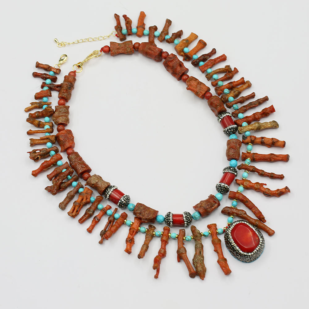 Red coral deals and turquoise necklace