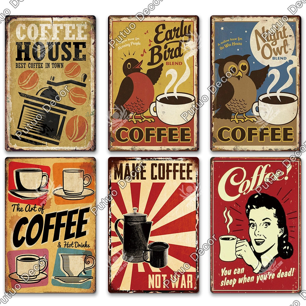 VINTAGE TIN WALL SIGN ART WORK RETRO METAL COFFEE POSTER FOR WALL DECOR