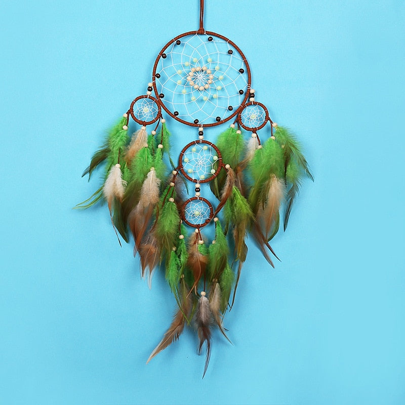 Dream Catcher Blue Tree Of Life With Feathers, Handmade Indians