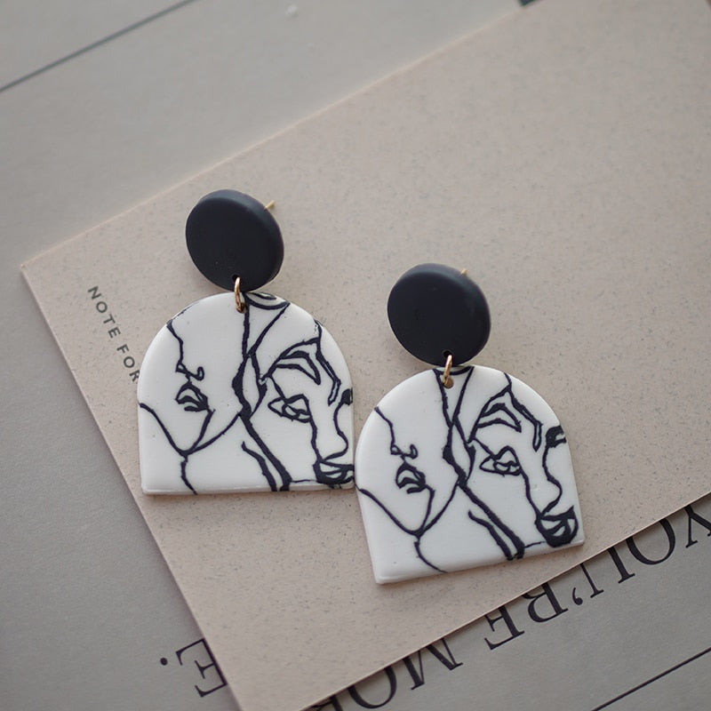 AENSOA Classic Black White Polymer Clay Drop Earrings for Women Handmade  Abstract Pattern Geometric Hanging Earrings Jewelry