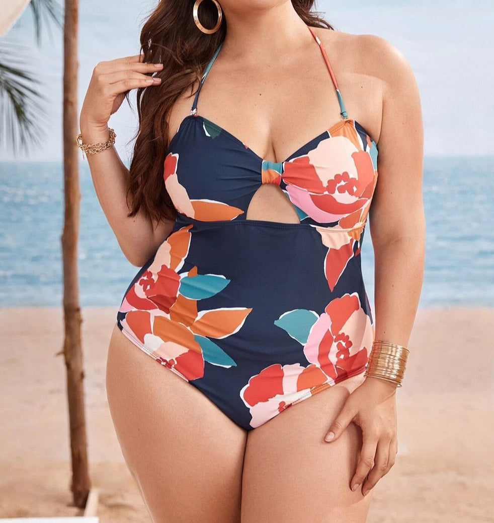 Floral Polyester Spandex One Piece Plus Size Push Up Swimwear – Ishka