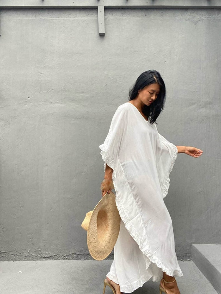 Bohemian White Oversized Cover Up Sarong – Ishka