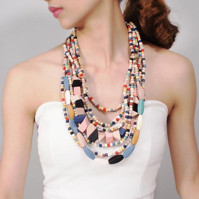 Pink Wood Bead Chunky Multi Strand Statement Necklace - Charlotte – Dana  LeBlanc Designs