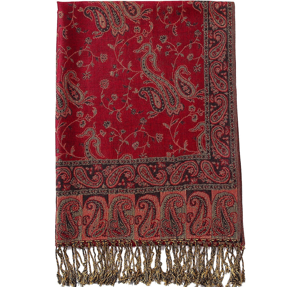 Paisley Flower Borders Pattern Pashmina Silk Scarf – Ishka