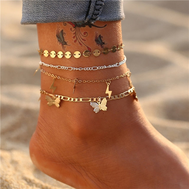 Gold ankle bracelet with shop butterfly