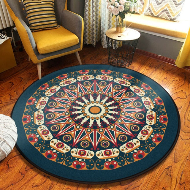 Mandala Furry Round Living Room Rug – Ishka